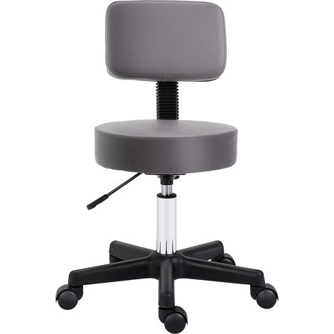 Rollhocker Höhenverstellbarer Arbeitshocker mit Lehne, Drehbarer Salon Hocker für Massage Büro Kunstleder Grau Ø35 x 72-84 cm (1/5)