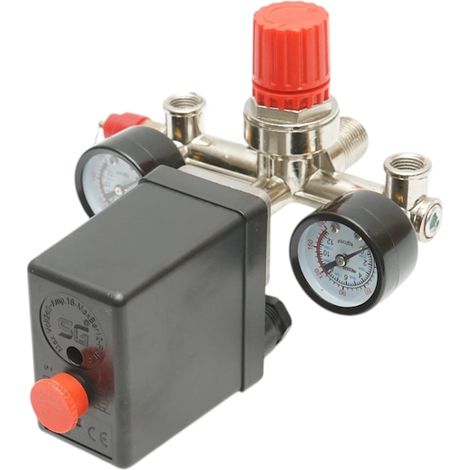 Pressostat et régulateur pour compresseur d'air 220 V avec 2 manomètres 12 bar (1/5)