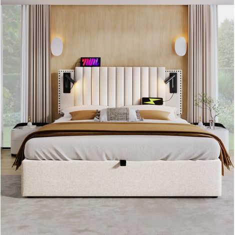 Cama matrimonio con almacenaje, cabecero regulable y USB OKMYHOME (1/5)