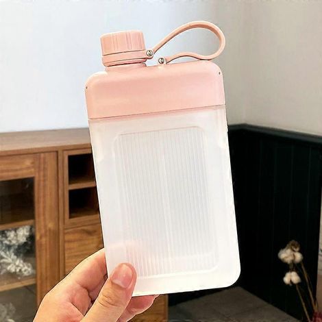 Gobelet plat carré portable, gourde de poche rose simple de 450 ml, idéal pour les voyages et les activités de plein air. (1/3)