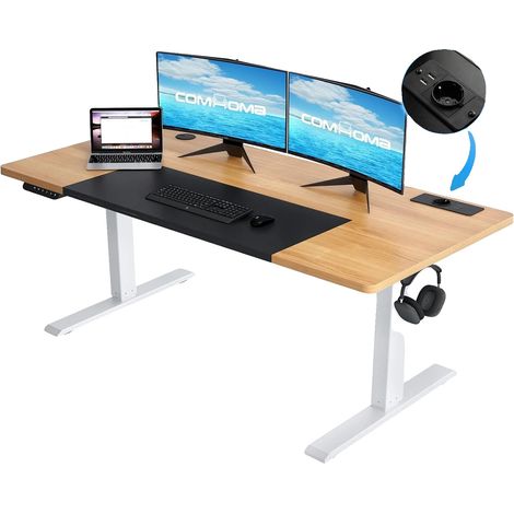 Table d'écriture, hauteur réglable, port USB intégré, Marron-Noir-14060116cm (1/2)