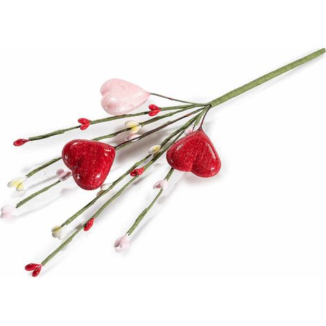 Rametti pick di cuori rosa e rossi artificiali e laccati, set da 20 pezzi, cm 15 H (con gambo 24)
