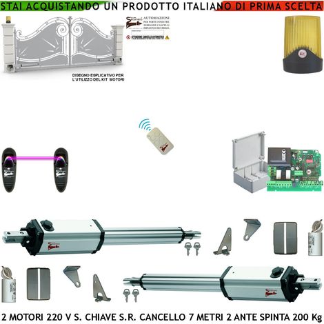 Cancello da 7 Metri 2 Ante da 3,5 Metri Kit Ricambio Automatismo Elettrico 2 Motori Elettromeccanici 230 V Stelo Retrattile Autobloccante Corsa 600 mm Spinta 250 Kg Centrale di Comando Incorpora Radio (1/4)