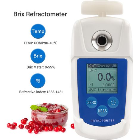 Réfractomètre Brix numérique de haute précision 0-55%, compensation automatique de la température, indice de réfraction, testeur de teneur en sucre pour jus de fruits, boissons, eau potable. (1/5)