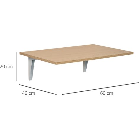 Wandklappbarer Klapptisch aus Holz, platzsparend für Küche, Esszimmer, Schlafzimmer, 60 x 40 x 20 cm, Natur