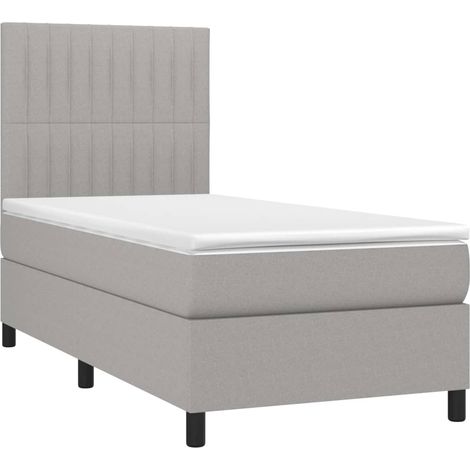 Cadre de lit LED avec sommier tête de lit matelas surmatelas 100x200 cm tissu gris clair TDL0207939