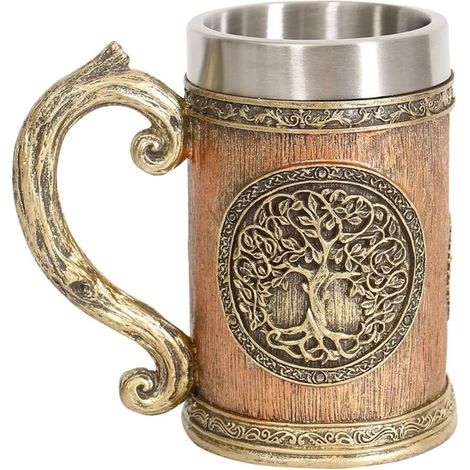 Mythologie nordique, Arbre du Monde Yggdrasil, Mug à bière en acier inoxydable, Mug à café « L'Arbre de Vie » pour homme et cadeau (1/5)
