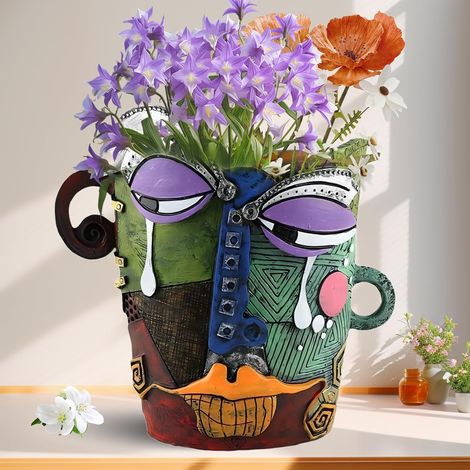Pot de Fleurs Abstrait, 18.5cm Cache-Pots de Plante Résine Art Portrait Vase Pot de Fleurs pour Interieur Ornements Uniques Décoratif Succulents Balcon Décoration de Jardin (1/5)
