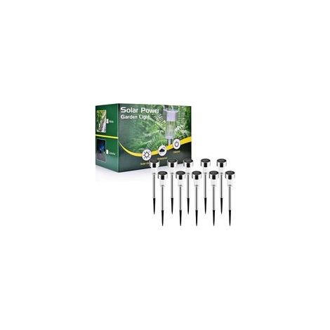 Lot de 10 Lampes Solaires LED Jardin, Éclairage Extérieur IP65 Étanche, Lumière Automatique Blanche Froide pour Allée et Pelouse (1/4)
