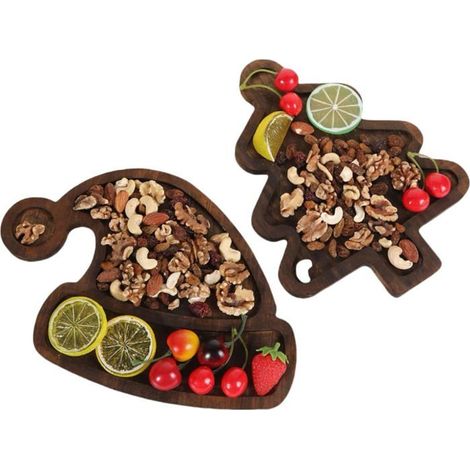 2 Plateaux en bois, forme sapin et chapeau Noël, planche à découper, service fromage, décoration fête (1/5)