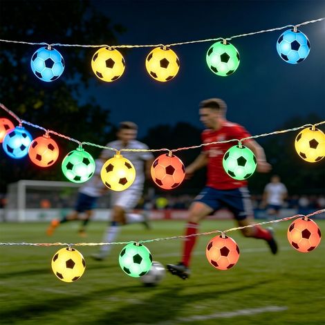 Guirlande lumineuse LED Football, 3m Guirlande lumineuse en forme de football, Guirlande Illuminée Ballon de Football, Guirlande Lumineuse Ballon, pour fête à thème, décoration d'intérieur