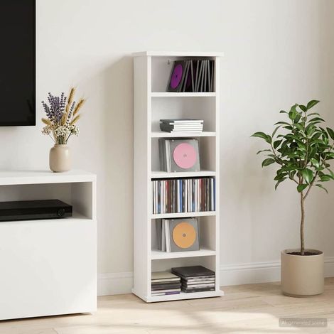 vidaXL Meuble CD Blanc 32 x 17 x 92 cm Bois d'ingénierie (1/5)