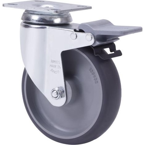 rueda giratora placa freno 10bhafd125-pgzn poliamix-goma gris inyect.eje liso (1/2)