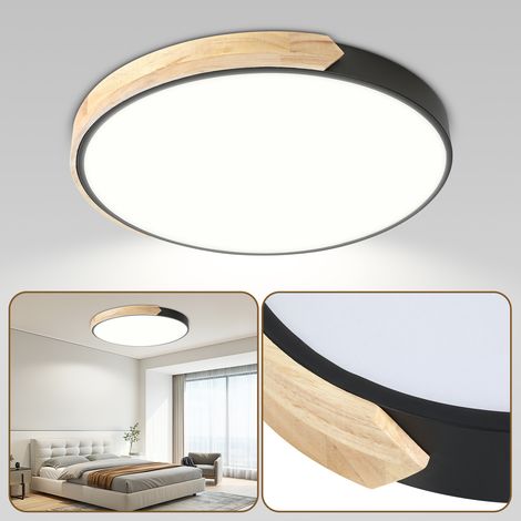 TolleTour Plafoniera LED Legno Dimmerabile 96W 60cm Nera con Telecomando 3000K-6000K Lampada da Soffitto Rotonda