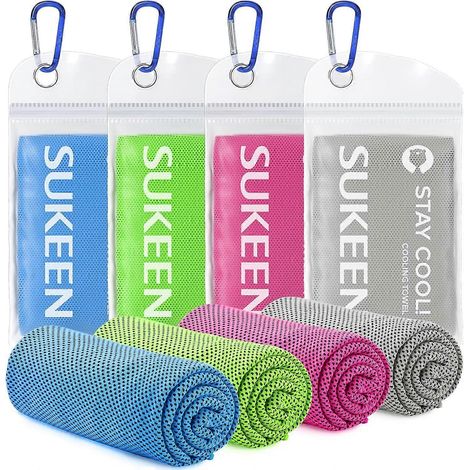 Lot de 4 serviettes rafraîchissantes (101,6 x 30,5 cm), serviette glacée, serviette douce et respirante en microfibre pour le yoga, le sport, la course à pied, la salle de sport, l'entraînement, le ca (1/5)