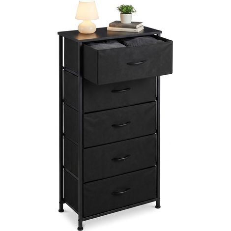 Relaxdays Kommode, HxBxT: 94 x 45 x 30 cm, 5 Stoffschubladen, Metall, MDF, Flur, Schlafzimmer, Flurkommode, schwarz (1/5)