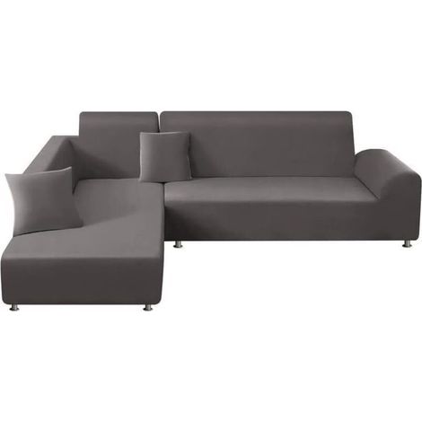 Housse de canapé d'angle extensible avec accoudoirs en L, housse de canapé d'angle en L avec 1 taie d'oreiller, taille unique : 90-140 cm-Crezuo (1/5)