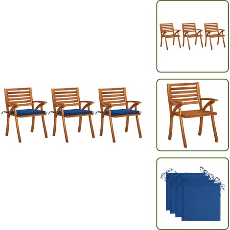 Chaises à manger de jardin avec coussins lot de 3 Acacia massif - Chaise De Jardin - Fauteuil De Jardin - Acacia Massif - Meubles De Jardin - Mobilier De Jardin (1/5)