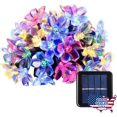 Guirlande lumineuse solaire de 9,5 mètres, 50 têtes, motif fleurs de pêcher (blanc chaud)