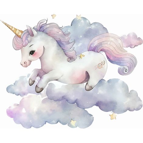 Papier peint panoramique Enfants - Licorne Nuages - 390 cm x 238 cm (1/2)