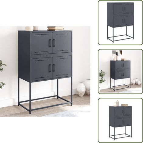 The Living Store Sideboard Anthrazit 68,5x38,5x107 cm Stahl - Industrielles Sideboard - Sideboard Metall - Sideboard Anthrazit - Schreibtisch Sideboard - Wohnraumorganisation