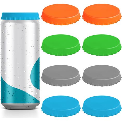 Couvercles en silicone réutilisables pour canettes de boisson et bière, lot de 8, couleurs assorties, s'adaptent à la plupart des canettes, joints étanches anti-gouttes, accessoires de conservation pr (1/5)