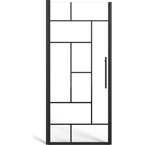 Porta doccia girevole in metallo nero opaco con stile industriale - Vetro anticalcare - 80 x 195 cm - FIORENI (1/5)