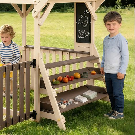Outdoor-Spielhaus für Kinder 147,5x114x156 cm aus Holz Grau mit Stauraum für Garten – MEUBLIV (1/5)