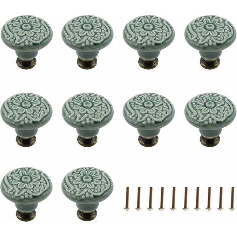 Tirador para muebles CHOYCLIT, 10 pomos decorativos de cerámica para cajones (verde), tirador para armario, tocador, estante, tirador decorativo para muebles con tornillos de montaje. (1/5)