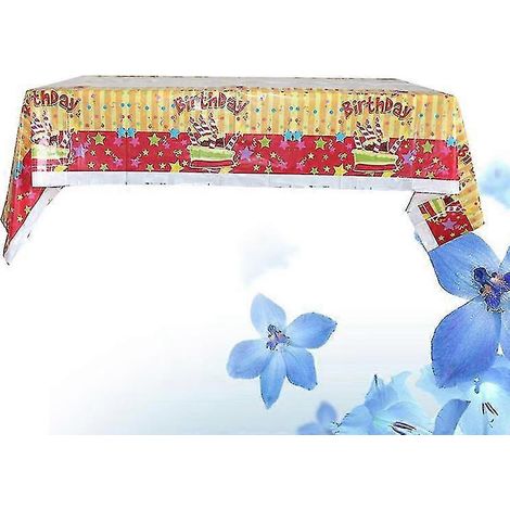 Nappe jetable 108 x 180 cm imprimée, jaune, pour fêtes d'anniversaire, en plastique PE (1/2)
