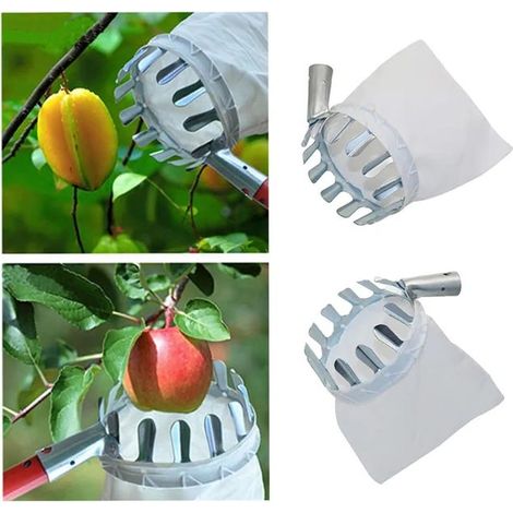 Recolector de fruta de metal de 2 piezas para huertos, recolección de manzanas y duraznos, herramientas para cosechar en árboles altos, recolector de fruta, herramientas de jardinería - 15 cm (1/5)