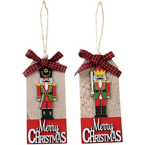 Lot de 2 pendentifs créatifs pour sapin de Noël, motif soldat de noyer-12x55x1cm