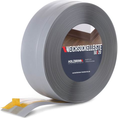 HOLZBRINK Weichsockelleiste selbstklebend PVC 50x20mm, 25 m Winkelleiste für Küchenarbeitsplatte, Bodenbelag Eckleiste selbstklebend Farbe: Hellgrau