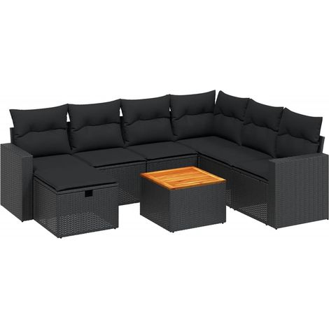 Set de sofás de jardín 8 piezas y cojines ratán sintético negro vidaXL (1/4)