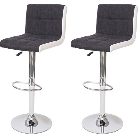 Lot de 2 tabourets de bar réglables hauteur 87 à 107 cm pivotants 360 avec dossier tissu gris foncé simili cuir blanc métal chromé 040010920