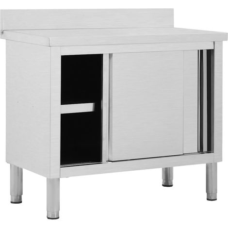 Maison Exclusive - Table de travail avec portes coulissantes 100x50x(95-97)cm Inox (1/5)