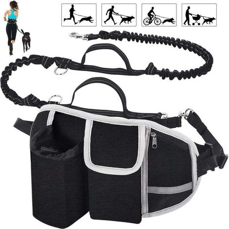 Laisse pour Chien Mains Libres avec Absorption des Chocs Confortable Coutures Réfléchissantes Idéale pour Course à Pied et Promenade Noir Cassé - KZQ