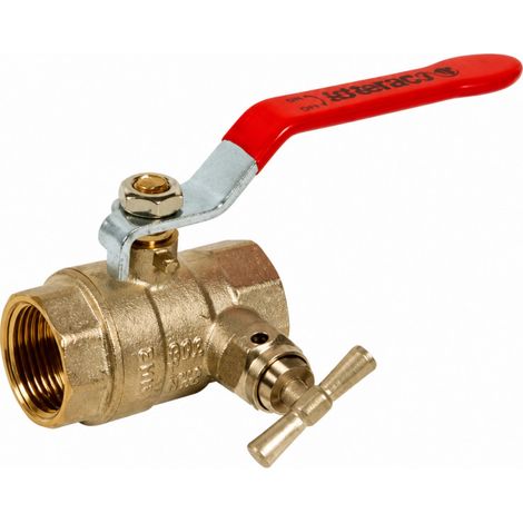 Valvola a sfera in ottone doppia femmina con sfiato PN25 + maniglia piatta in acciaio rosso, 26/34