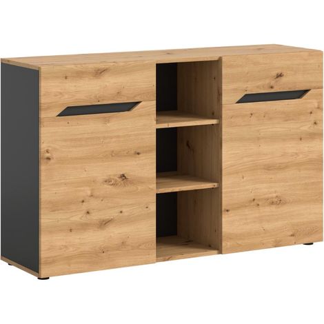 Caserta Sideboard 2 Türen, 3 Regale Eiche Dekor, grau.