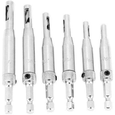 Ensemble de 6 forets à bois pour charnières auto-centreuses de portes d'armoires : 5/64, 7/64, 9/64, 11/64, 13/64 et 1/4 (1/5)