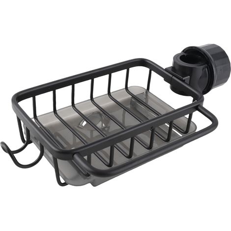 Multifunktionaler Küchenarmatur-Organizer, rostbeständig, für Schwamm, Seife, Bürste, Spüle, mit Abtropfschale, schwarze Farbe. (1/5)