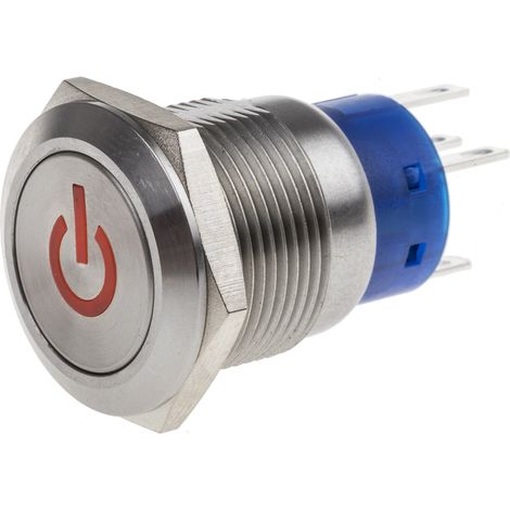 Bouton-poussoir, Verrouillable lumineux, LED Rouge, Unipolaire à deux directions (1RT), 5 A, Argent, Montage panneau 24V ( Prix pour 1 ) (1/2)