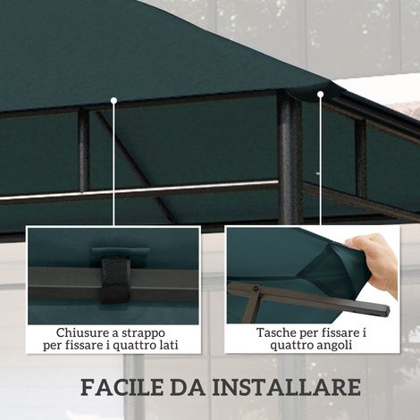 Toit de remplacement pour gazebo 3x3m en polyester gris avec 8 trous de ventilation (1/5)