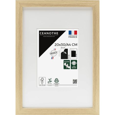 Cadre Photo Bois Naturel 20x30 cm et 30x20 cm, passe-partout intégré – Convient au A4 - Effet caisse – Cadre Photo Milan en Résine Recyclée - Fabriqué en France - Verre acrylique Incassable (1/5)