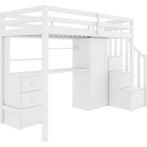 Cama litera infantil con escritorio y armario 90x200 cm blanca (1/5)