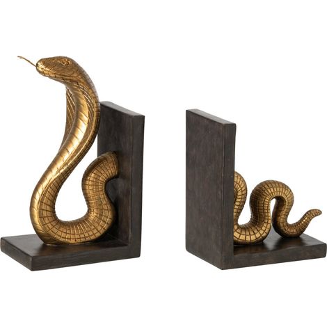 Lot de 2 Serre-Livres "Serpent" 24cm Doré & Noir (1/3)