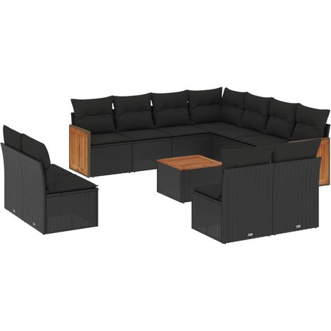 vidaXL Set Divani da Giardino 12 pz con Cuscini Nero in Polyrattan (1/5)