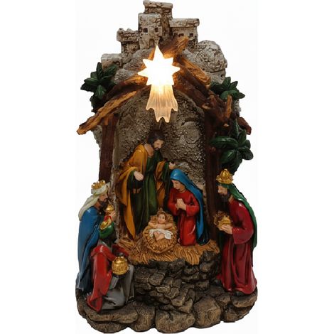 Presepe Natalizio con Luci a LED e Sacra Famiglia Re Magi Stella Cometa Luminosa 28cm Completo Gesù Giuseppe Maria Re Magi idea regalo di natale (1/4)