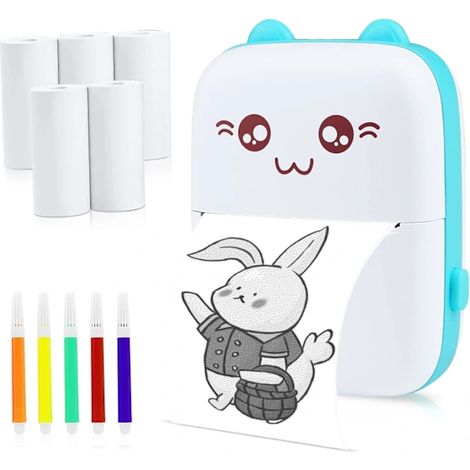 Imprimante thermique portable (avec 5 rouleaux de papier + 5 stylos de couleur) couleur : Bleu (1/5)