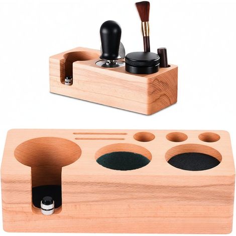 Estación de prensado de café espresso, accesorios de 58 mm, soporte ajustable de madera de haya, base antideslizante, 5 orificios (para prensador/dispensador).